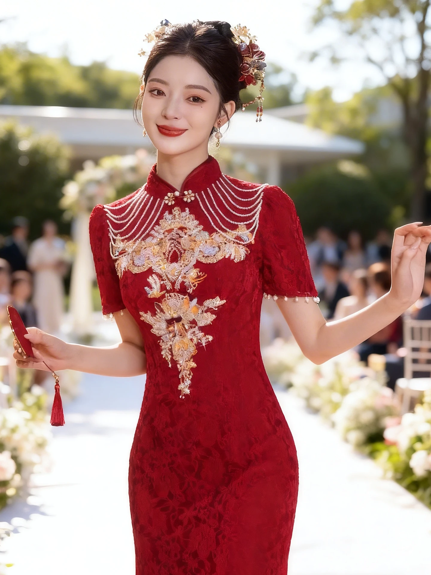 Engagement Dress Lace Red Wedding Dress New Chinese Style Short Size Formal Gown for Women mid Waist Pearl Embellished
Engagement Dress Lace Red Wedding Dress New Chinese Style Short Size Formal Gown for Women mid Waist Pearl Embellished
