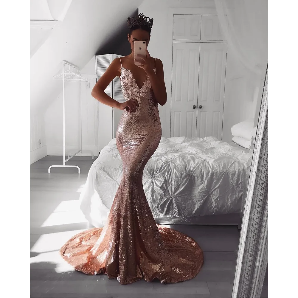New Arrival Mermaid Prom Dresses Spaghetti Straps Deep V Neck Backless Elegant Formal Evening Gowns
New Arrival Mermaid Prom Dresses Spaghetti Straps Deep V Neck Backless Elegant Formal Evening Gowns