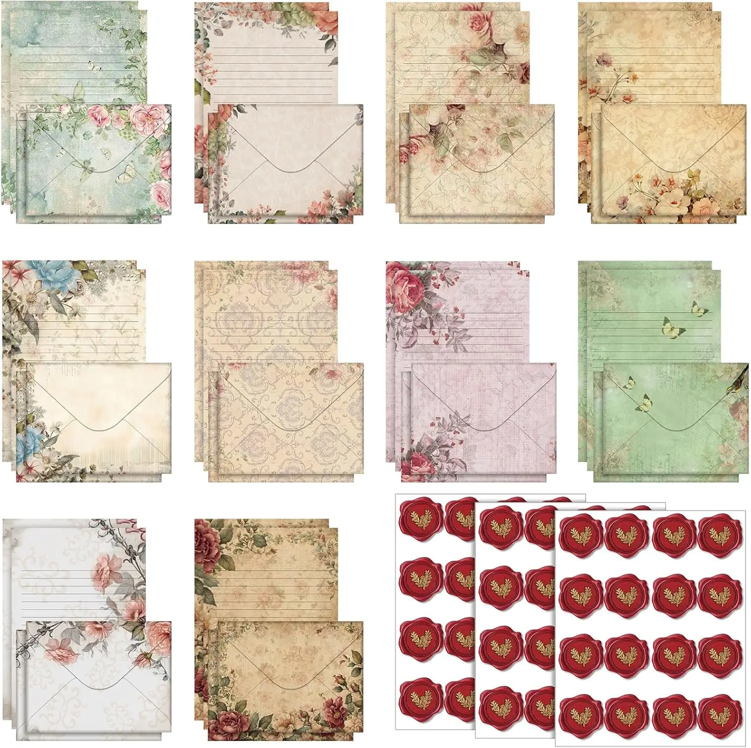 Vintage Floral Stationery Paper Set - 50 Double Sided Sheets with 50 Matching Envelopes and 60 Dot Stickers for Letter Writing
Vintage Floral Stationery Paper Set - 50 Double Sided Sheets with 50 Matching Envelopes and 60 Dot Stickers for Letter Writing