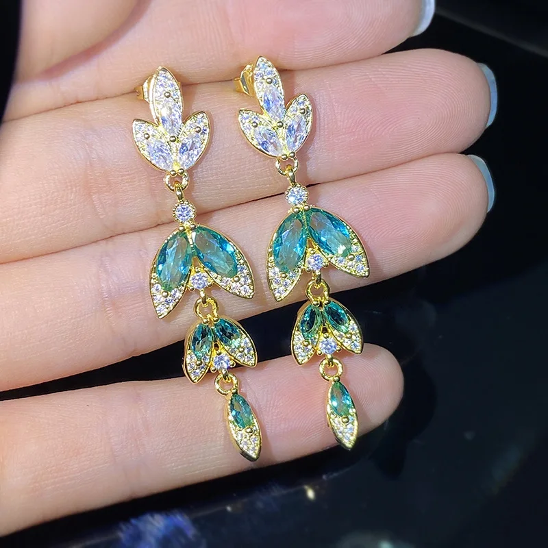 2022 NEW Luxurious Leaves Earring For Women Lake Green Gemstone Tassel Diamond Zircon silver plate Valentine's Day Gift Jewelry
2022 NEW Luxurious Leaves Earring For Women Lake Green Gemstone Tassel Diamond Zircon silver plate Valentine's Day Gift Jewelry