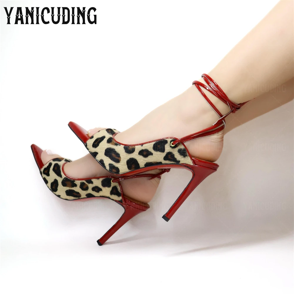 Leopard Pony Hair Patent Leather Sandals Red Polished Leather Stilettos Sexy Style Ankle Strap Pointed Toe Women Summer Sandals
Leopard Pony Hair Patent Leather Sandals Red Polished Leather Stilettos Sexy Style Ankle Strap Pointed Toe Women Summer Sandals