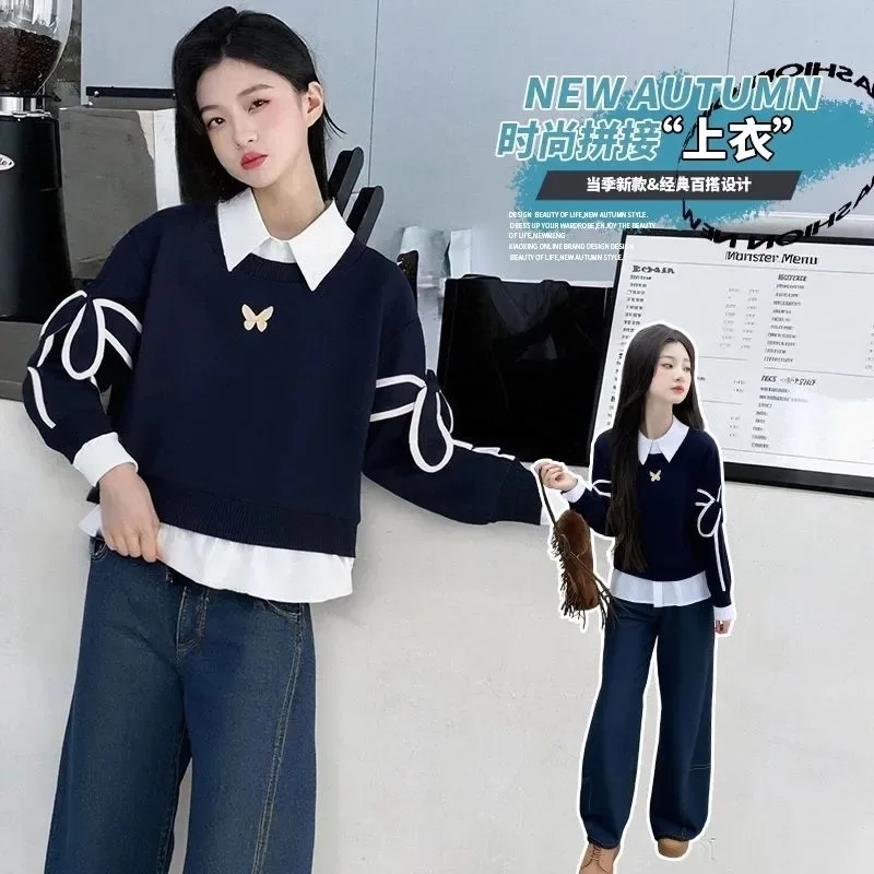 Kawaii модный спортивный костюм для девочек, студенческий весенне-осенний повседневный пуловер с лацканами с героями мультфильмов, пуловер, топы, детская одежда
Kawaii модный спортивный костюм для девочек, студенческий весенне-осенний повседневный пуловер с лацканами с героями мультфильмов, пуловер, топы, детская одежда