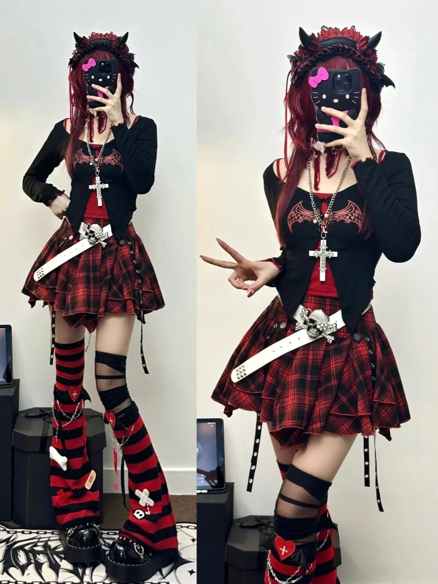 Red Plaid Skirt High Waist Punk Sle Street Faion Women's A-Line Cake Skirt Slimming f-length ort Skirt
Red Plaid Skirt High Waist Punk Sle Street Faion Women's A-Line Cake Skirt Slimming f-length ort Skirt