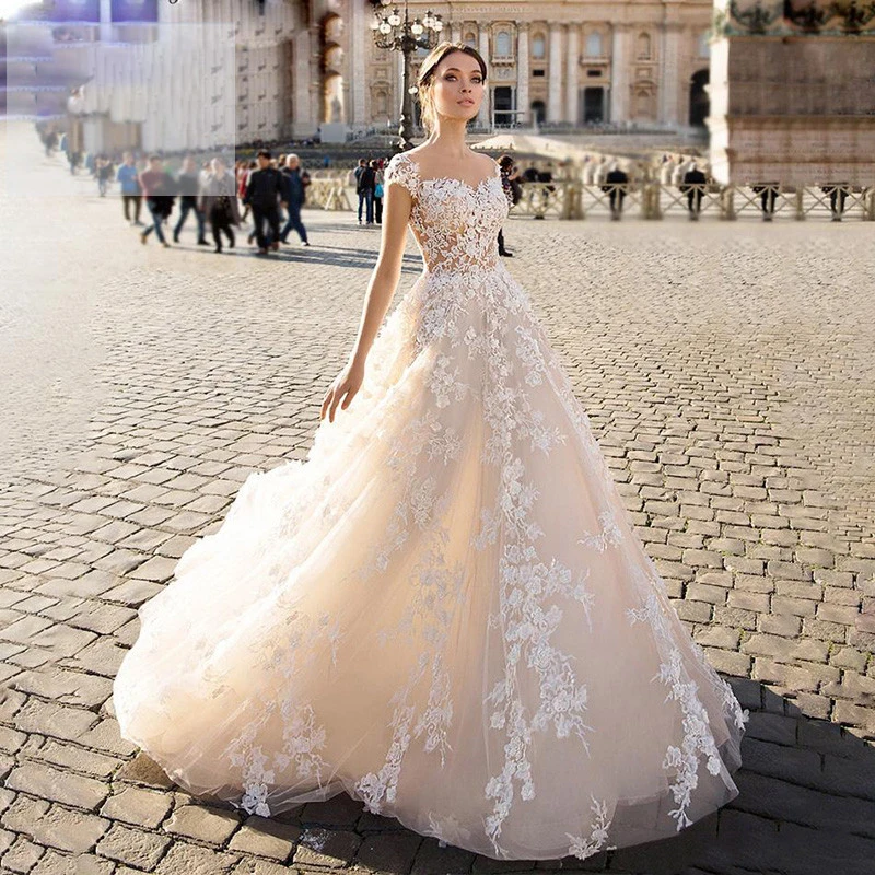 Luxury Lace Boho Wedding Dresses 2023 A Collection Bridal Dress Sheer Neck Elegant Fairy Bridal Gowns With Appliques Cap Sleeves
Luxury Lace Boho Wedding Dresses 2023 A Collection Bridal Dress Sheer Neck Elegant Fairy Bridal Gowns With Appliques Cap Sleeves