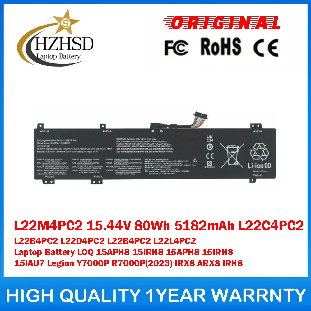 L22M4PC2 15.44V 80Wh 5182mAh L22C4PC2 L22B4PC2 L22D4PC2/L4PC2 GenuineOriginal Laptop Battery For Lenovo LOQ 15APH8 15IRH8 16APH8
L22M4PC2 15.44V 80Wh 5182mAh L22C4PC2 L22B4PC2 L22D4PC2/L4PC2 GenuineOriginal Laptop Battery For Lenovo LOQ 15APH8 15IRH8 16APH8
