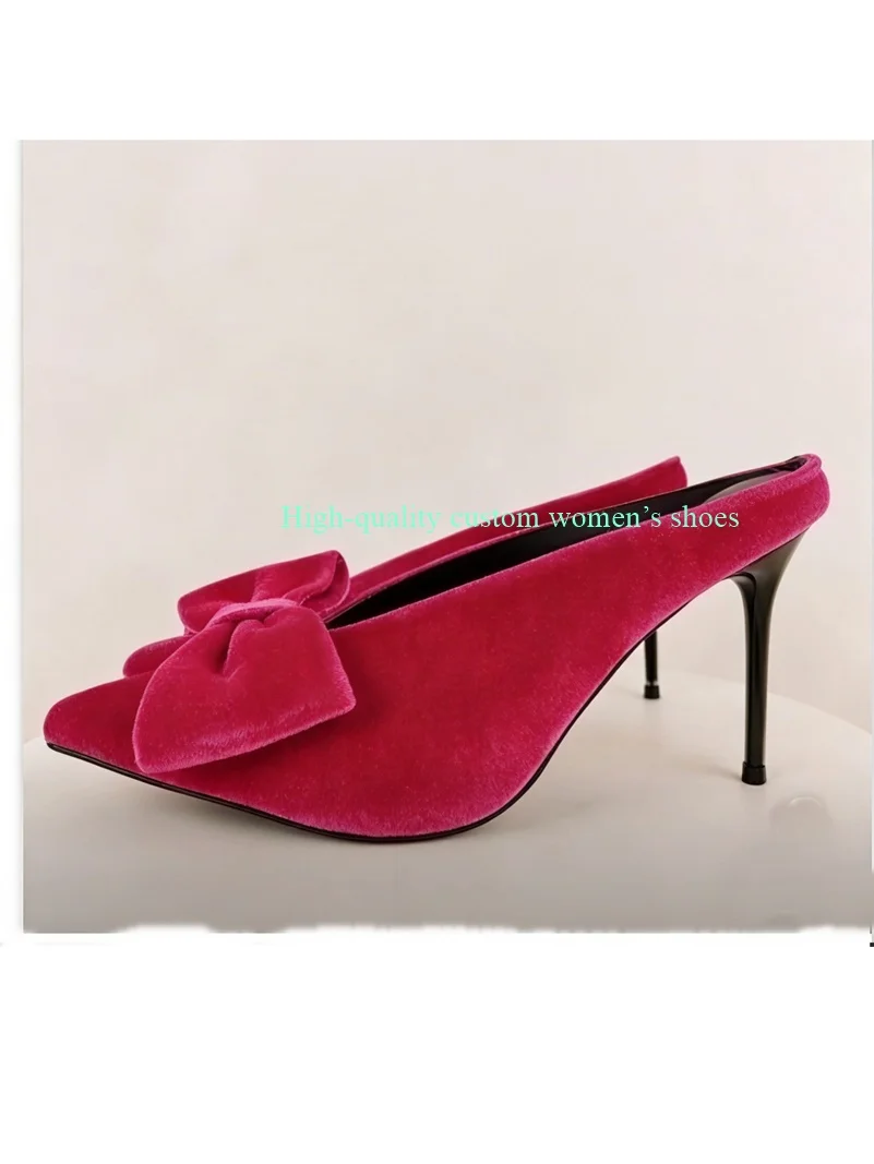 Red Velvet Fabric Pointed Bow Decoration Luxury Sandals Shallow Stilettos Slip-on Banquet Slippers Luxury Women's Shoes
Red Velvet Fabric Pointed Bow Decoration Luxury Sandals Shallow Stilettos Slip-on Banquet Slippers Luxury Women's Shoes
