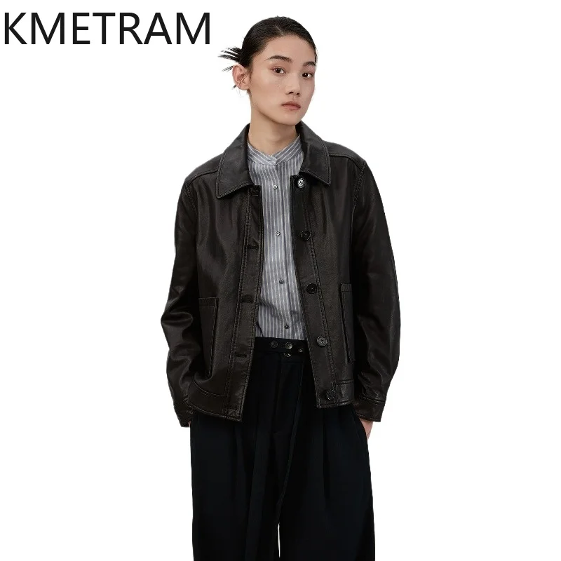 KMETRAM Real Top-Grain Sheepskin Leather Jacket Woman Short Lapel Collar Coat Casual Spring Autumn Jackets Women Clothes 2026 자켓
KMETRAM Real Top-Grain Sheepskin Leather Jacket Woman Short Lapel Collar Coat Casual Spring Autumn Jackets Women Clothes 2026 자켓