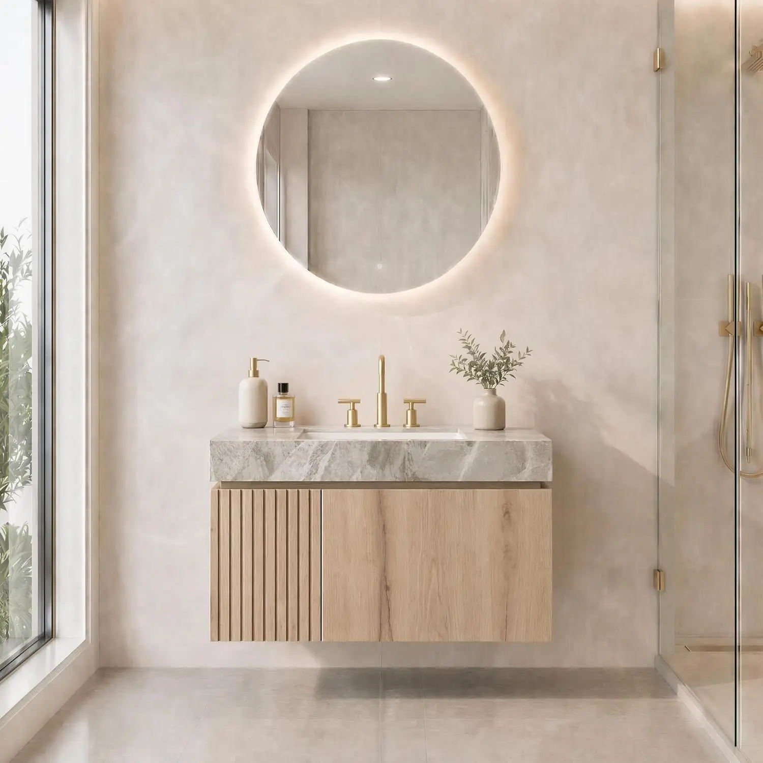 30" Wall-Mounted Bath Vanity w/ Sink, Sintered Stone Top, Soft-Close Drawer & Doors, Light Oak, 3 Faucet Hole, Customized
30" Wall-Mounted Bath Vanity w/ Sink, Sintered Stone Top, Soft-Close Drawer & Doors, Light Oak, 3 Faucet Hole, Customized