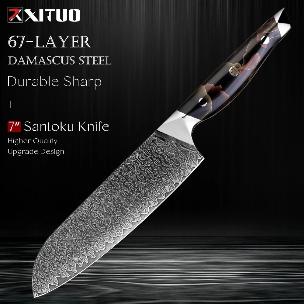 Professinal 7 Inch Santoku Knife,Kitchen Chef's Knife Japanese Damascus Steel Sharp Slicing Knife,Copper Platinum Resin Handle
Professinal 7 Inch Santoku Knife,Kitchen Chef's Knife Japanese Damascus Steel Sharp Slicing Knife,Copper Platinum Resin Handle
