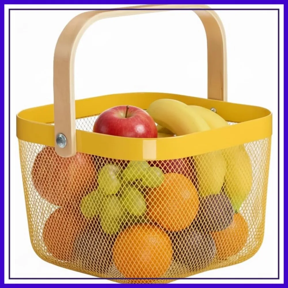 Metal Mesh Storage Basket with Wood Handle, 9.5x9.5x7 inch, for Kitchen Bathroom Pantry, Lemon Yellow
Metal Mesh Storage Basket with Wood Handle, 9.5x9.5x7 inch, for Kitchen Bathroom Pantry, Lemon Yellow