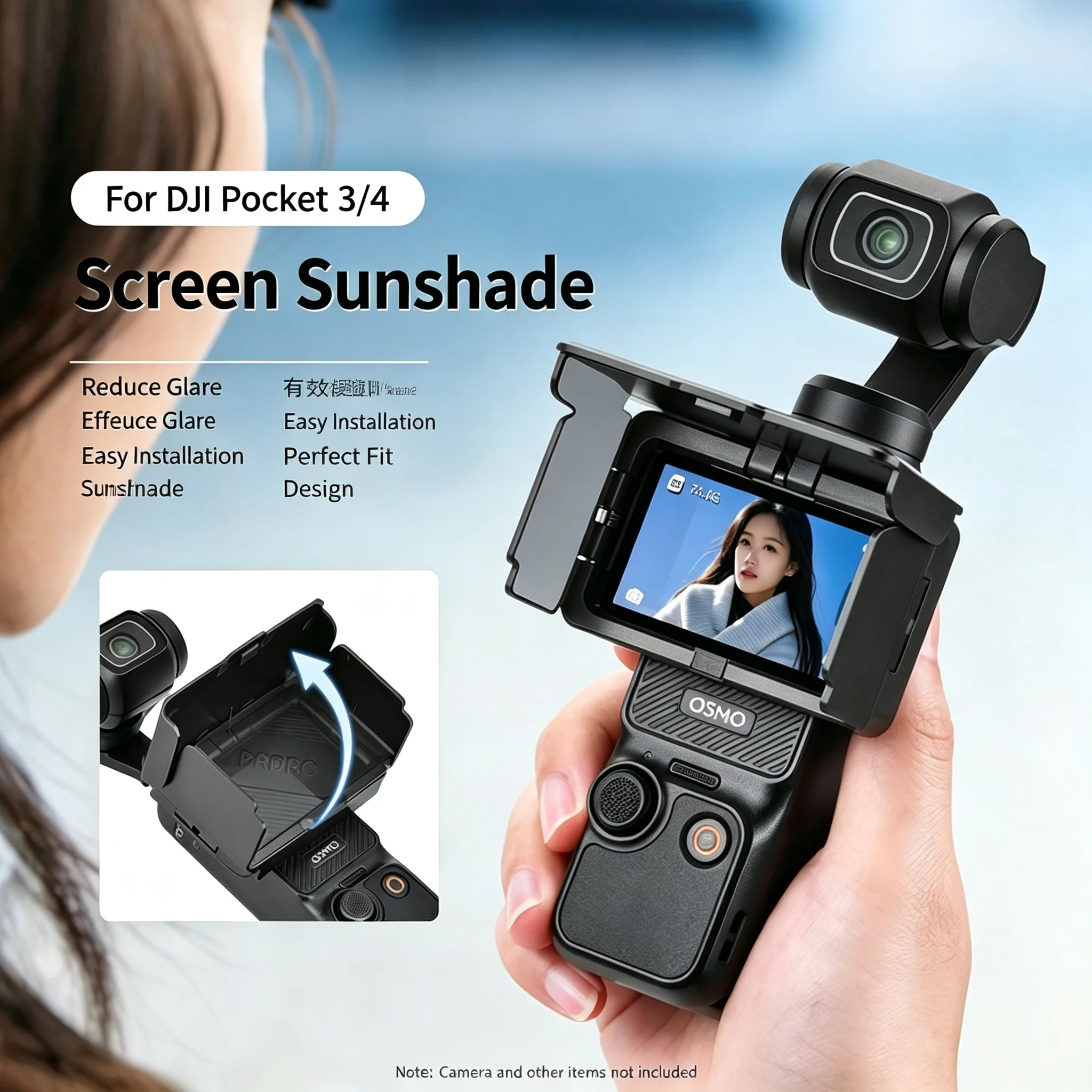 Foldable Screen Sun Hood for DJI Osmo Pocket 3/4 – Anti-Glare 3-Panel Shade Lightweight 14g Tool-Free Install Compact Storage
Foldable Screen Sun Hood for DJI Osmo Pocket 3/4 – Anti-Glare 3-Panel Shade Lightweight 14g Tool-Free Install Compact Storage
