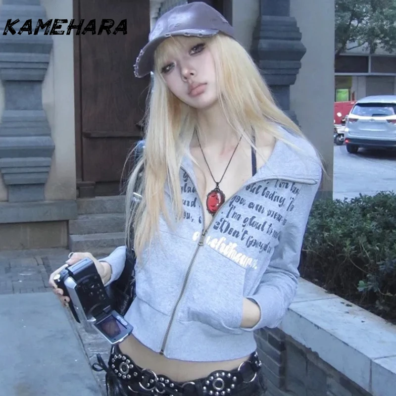 KAMEHARA Japanese Y2k Cropped Jacket Vintage Harajuku Short Coat American Retro Letter Print Zipper Sweatshirt Grunge Outerwear
KAMEHARA Japanese Y2k Cropped Jacket Vintage Harajuku Short Coat American Retro Letter Print Zipper Sweatshirt Grunge Outerwear