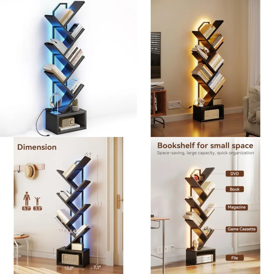 Tree Bookshelf — Narrow Floor Standing Bookcase, Tall Steel and Wood Book Organizer Shelf with Cabinet, Home Decor for Living R
Tree Bookshelf — Narrow Floor Standing Bookcase, Tall Steel and Wood Book Organizer Shelf with Cabinet, Home Decor for Living R