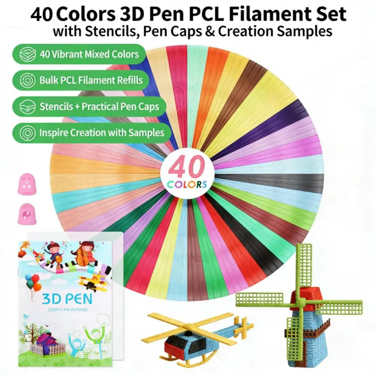 40 Colors 3D Pen Filament 1.75mm PLA High Temperature/PCL Low Temperature Each Color 5m Total 200m 3D Pen Filament Refills
40 Colors 3D Pen Filament 1.75mm PLA High Temperature/PCL Low Temperature Each Color 5m Total 200m 3D Pen Filament Refills