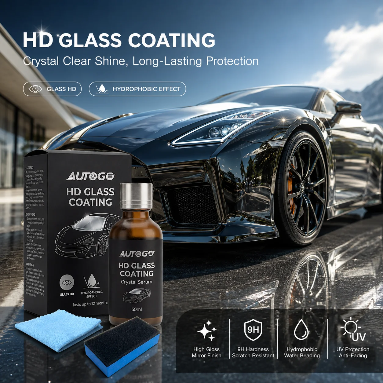 HD Glass Coating Kit, 50ml Crystal Serum Hydrophobic Water Repellent for Car Windshield, with Application Sponge & Microfiber Cl
HD Glass Coating Kit, 50ml Crystal Serum Hydrophobic Water Repellent for Car Windshield, with Application Sponge & Microfiber Cl