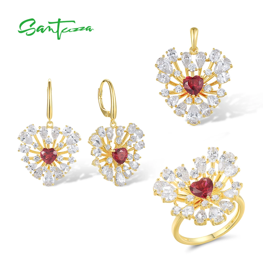 SANTUZZA Real 925 Sterling Silver Jewelry Set For Women White CZ Lovely Red Heart Earrings Ring Pendant Fashion Fine Jewelry
SANTUZZA Real 925 Sterling Silver Jewelry Set For Women White CZ Lovely Red Heart Earrings Ring Pendant Fashion Fine Jewelry