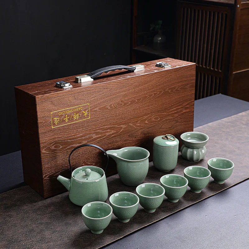 11pcs Ge kiln tea set, Kung Fu tea, high-end gift box, gift wholesale, ceramic teapot, teacup, Kung Fu household full set
11pcs Ge kiln tea set, Kung Fu tea, high-end gift box, gift wholesale, ceramic teapot, teacup, Kung Fu household full set