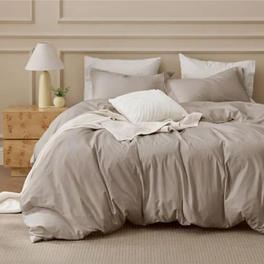 100% Washed Cotton Duvet Cover Queen Size - Tannish Linen Grey Minimalist Bedding Set 3-Piece - PureWoven Plain Simple and Soft
100% Washed Cotton Duvet Cover Queen Size - Tannish Linen Grey Minimalist Bedding Set 3-Piece - PureWoven Plain Simple and Soft
