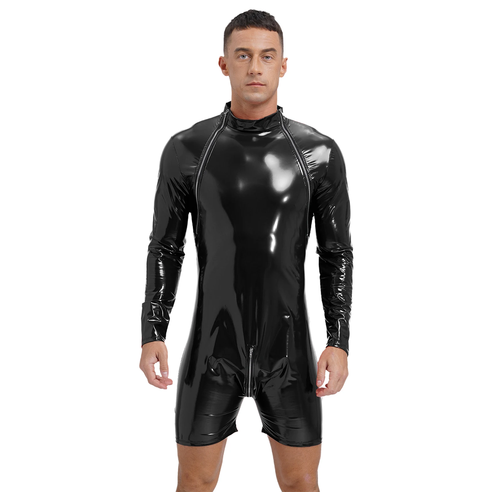 Men Long Sleeve Zipper Open Crotch Patent Leather Bodysuit Latex Catsuit Jumpsuit Wet Look Slim Rompers Cosplay Palysuit Costume
Men Long Sleeve Zipper Open Crotch Patent Leather Bodysuit Latex Catsuit Jumpsuit Wet Look Slim Rompers Cosplay Palysuit Costume