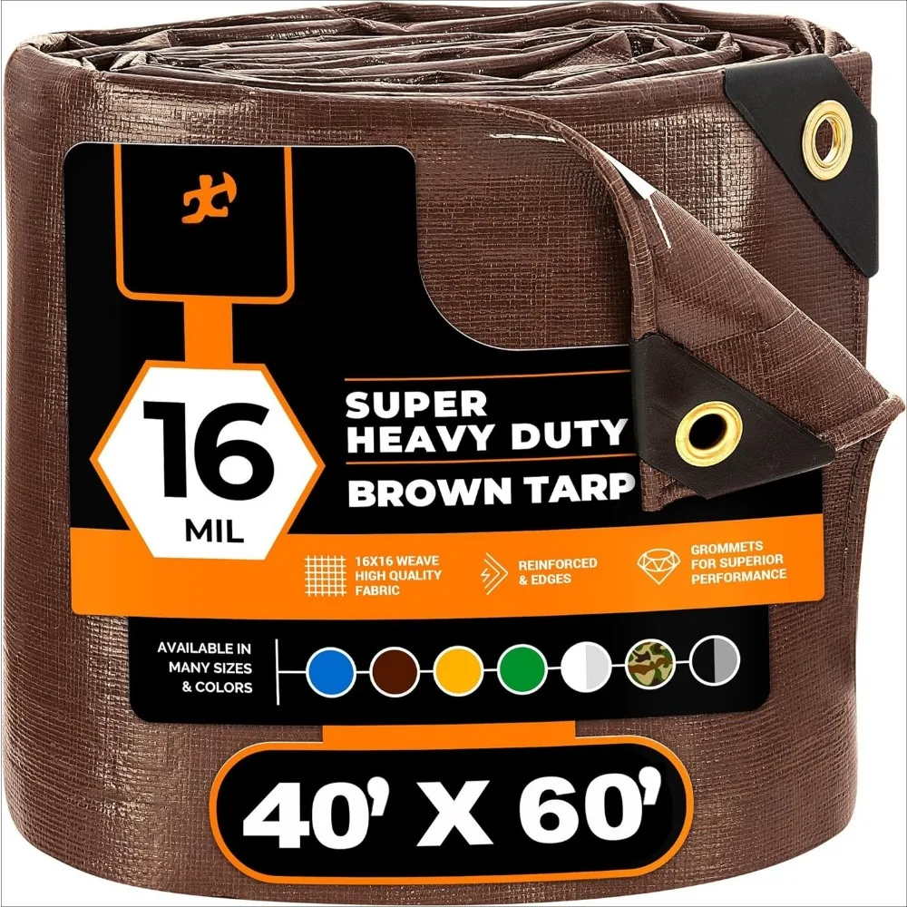 40' x 60' Super Heavy Duty 16 Mil Brown Poly Tarp Cover - Thick Waterproof, UV Resistant, Rip and Tear Proof Tarpaulin
40' x 60' Super Heavy Duty 16 Mil Brown Poly Tarp Cover - Thick Waterproof, UV Resistant, Rip and Tear Proof Tarpaulin
