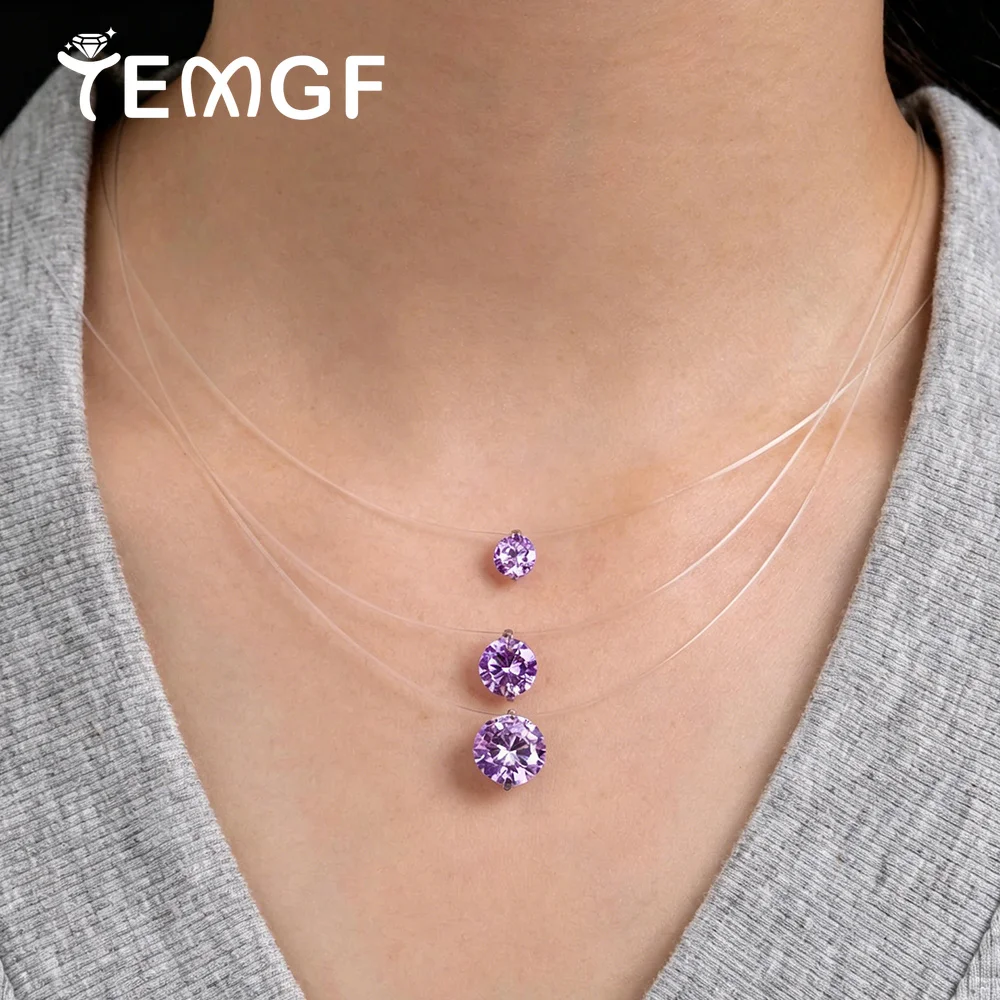 TEMGF Colorful Moissanite Pendant Necklaces With GRA Transparent Fishing Line Women's Simple Collarbone Chain Neck Fine Jewelry
TEMGF Colorful Moissanite Pendant Necklaces With GRA Transparent Fishing Line Women's Simple Collarbone Chain Neck Fine Jewelry