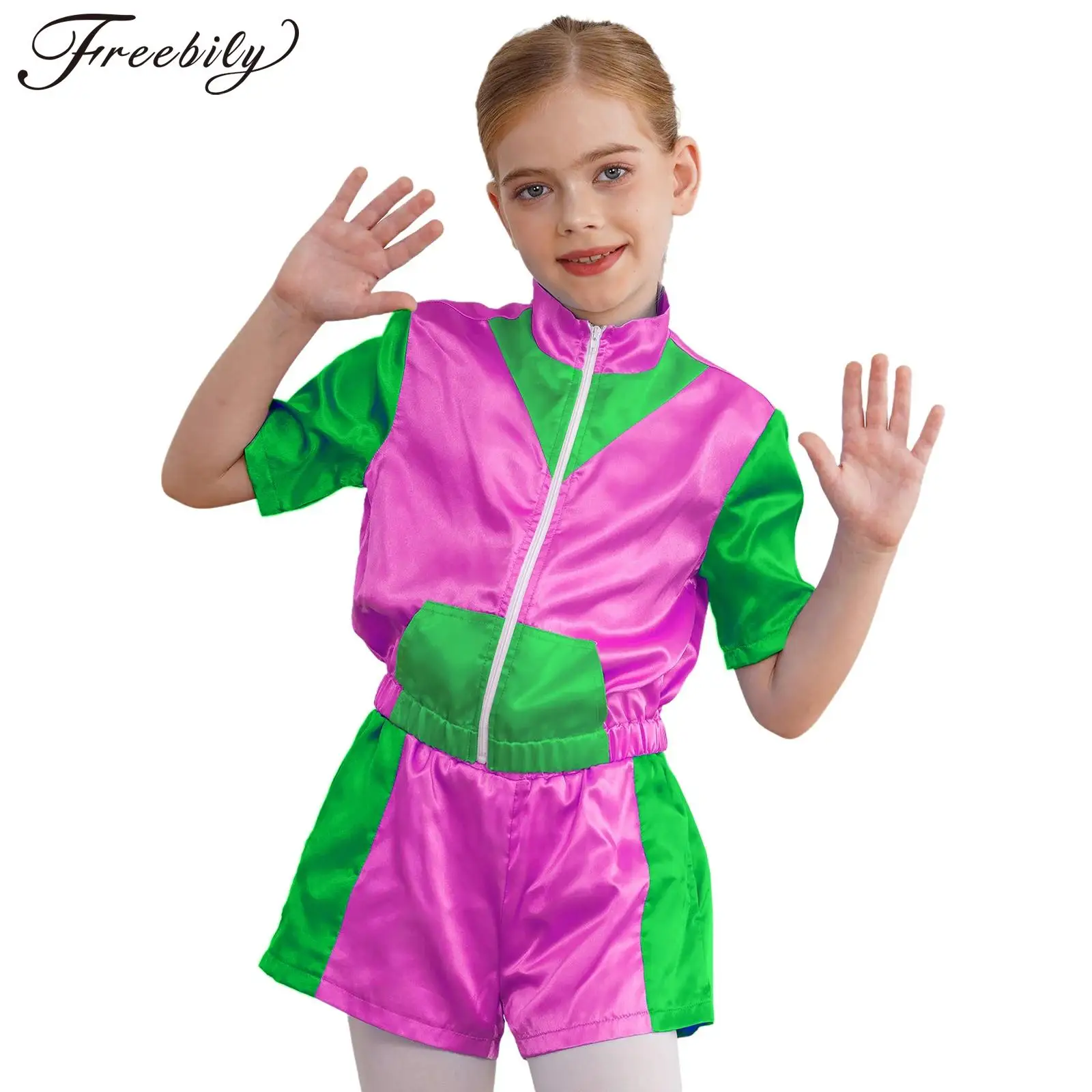 Kids Boys Girls 80s Disco Hip Hop Dance Set Short Sleeve Zip Crop Top and Shorts Dancewear Workout Fitness Athletic Sportswear
Kids Boys Girls 80s Disco Hip Hop Dance Set Short Sleeve Zip Crop Top and Shorts Dancewear Workout Fitness Athletic Sportswear