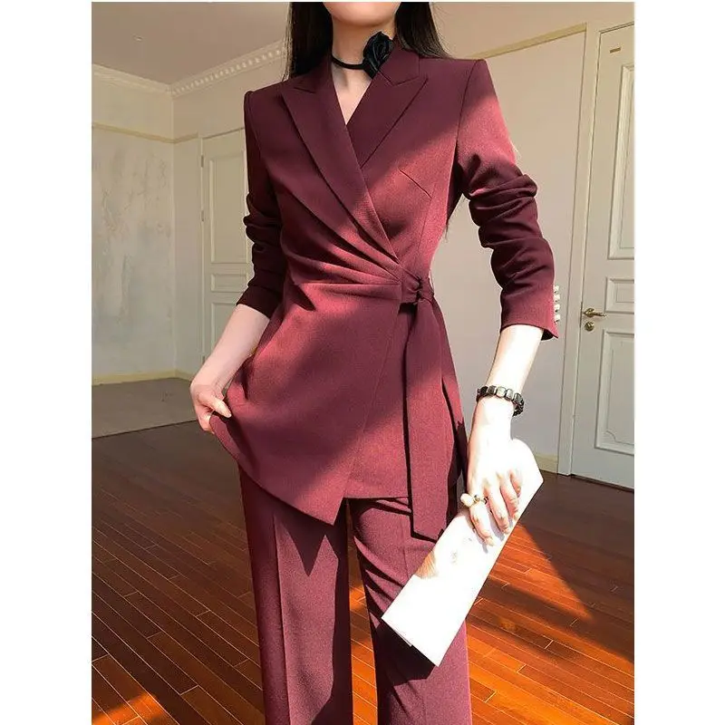 New High End Elegant Women's Suit Spring Autumn Long Sleeve Lace Up Waist Slim Blazer Coat + Wide Leg Pants Two Piece Set OL
New High End Elegant Women's Suit Spring Autumn Long Sleeve Lace Up Waist Slim Blazer Coat + Wide Leg Pants Two Piece Set OL