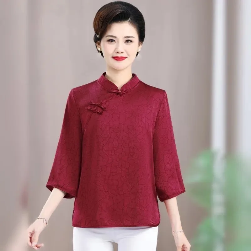 Chinese Style Solid Blouse Frog Button Stand Collar 3/4 Sleeve Loose Vintage Shirt Women Summer Tops
Chinese Style Solid Blouse Frog Button Stand Collar 3/4 Sleeve Loose Vintage Shirt Women Summer Tops