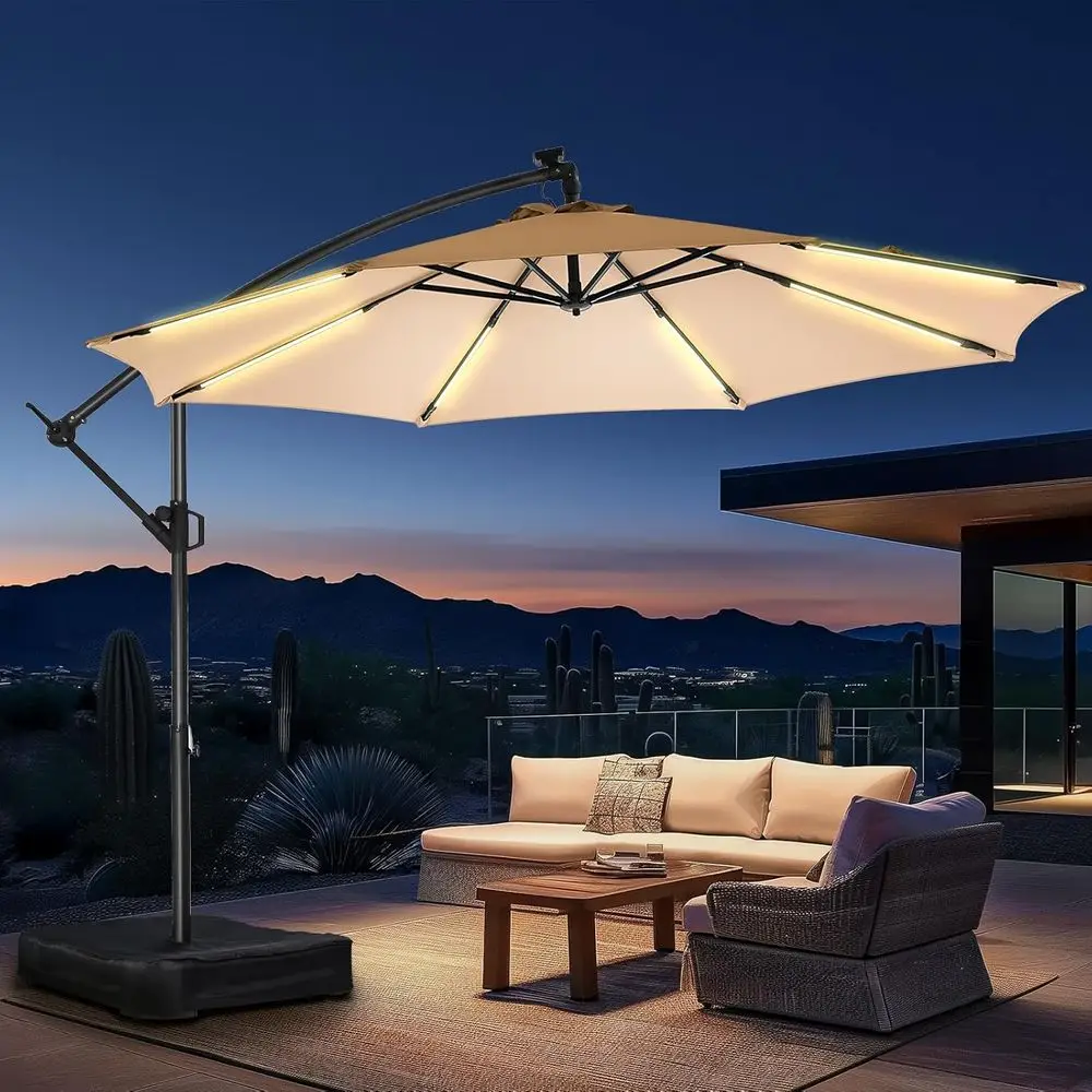 10ft Offset Patio Umbrella with LED Lights, Outdoor Patio with Base, Heavy Duty, UV Protection, Easy Setup, Beige
10ft Offset Patio Umbrella with LED Lights, Outdoor Patio with Base, Heavy Duty, UV Protection, Easy Setup, Beige