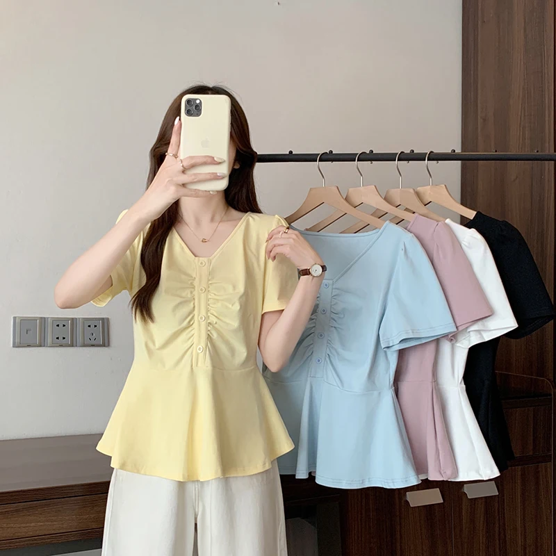Summer New Plus Size Women's Korean Fashion V-neck Patchwork Ruffle Trim Unique Short Sleeve T-shirt
Summer New Plus Size Women's Korean Fashion V-neck Patchwork Ruffle Trim Unique Short Sleeve T-shirt