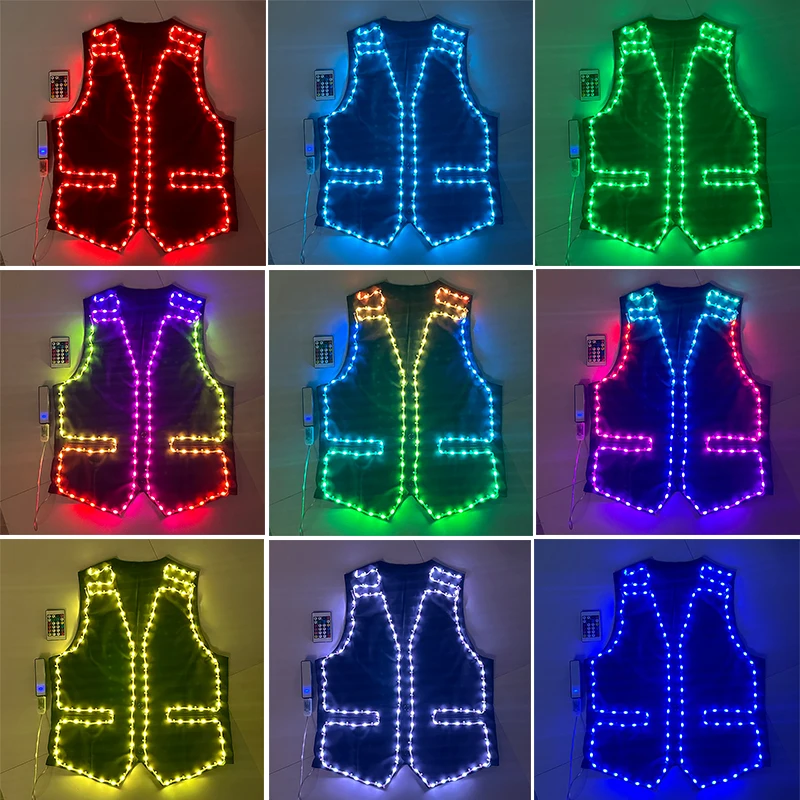 Cool LED Glowing Vest Pants Colorful Change Bluetooth Remote Control Clothes Performance Stage Electronic Light Dance Costume
Cool LED Glowing Vest Pants Colorful Change Bluetooth Remote Control Clothes Performance Stage Electronic Light Dance Costume