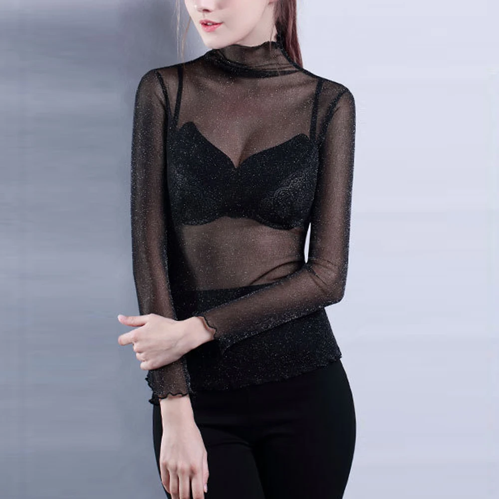 Transparent Silver Shiny Elastic Lace Shirt S-2XL Female Bottoming Blouses Long sleeve Turtleneck Sexy Girls Kawaii T-Shirt Tops
Transparent Silver Shiny Elastic Lace Shirt S-2XL Female Bottoming Blouses Long sleeve Turtleneck Sexy Girls Kawaii T-Shirt Tops