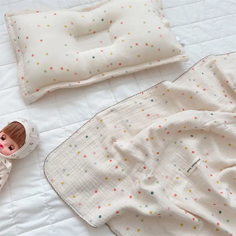 Colorful Polka Dot Cotton Muslin Baby Blanket Cotton Toddler Blanket and Pillow Set
Colorful Polka Dot Cotton Muslin Baby Blanket Cotton Toddler Blanket and Pillow Set