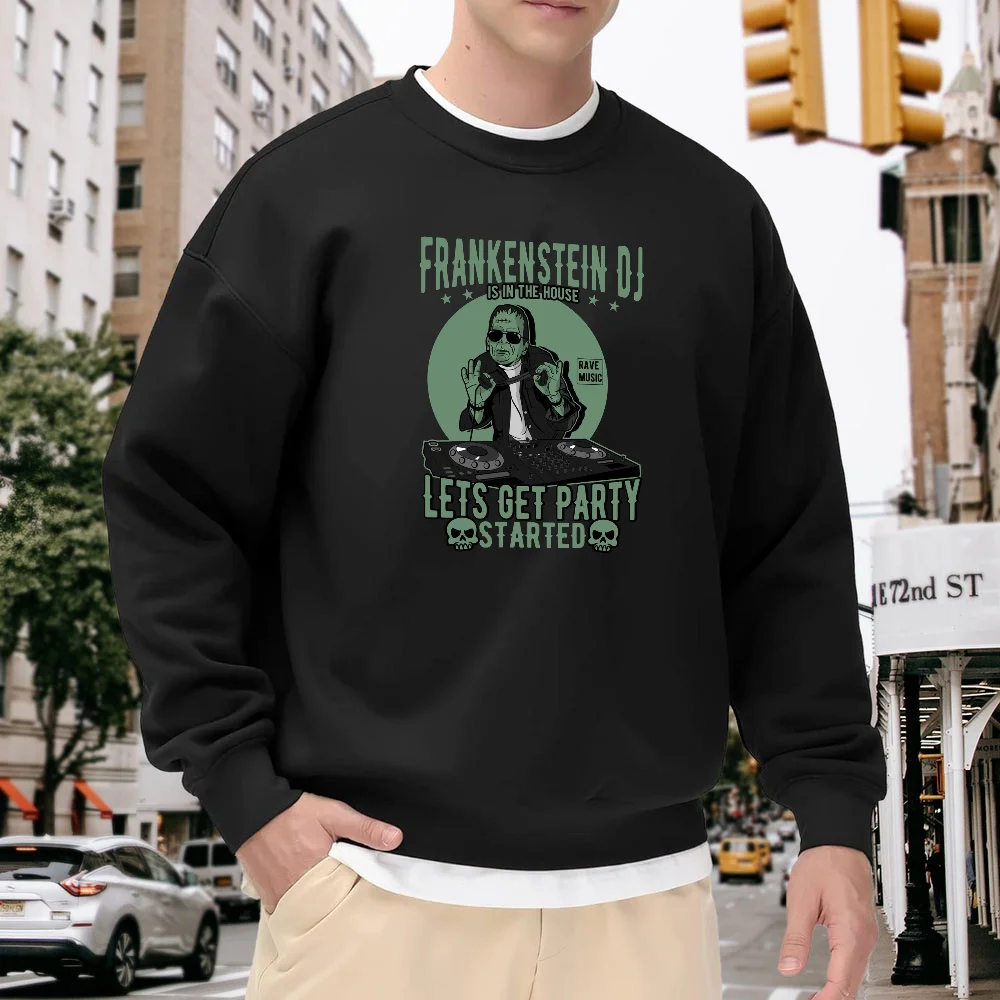 Men's Black Crew Neck Loose Sweatshirt with Vintage Frankenstein Dj Print, Street Fashion Casual Top, Versatile and Comfortable for Everyday Wear and Parties
Men's Black Crew Neck Loose Sweatshirt with Vintage Frankenstein Dj Print, Street Fashion Casual Top, Versatile and Comfortable for Everyday Wear and Parties
