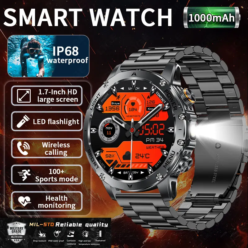 LIGE 1000mAh Outdoor Sport Smart Watch 2025 New 1.7Inch Fitness Monitor Bluetooth Call IP68 Waterproof Flashlight Smartwatch Men
LIGE 1000mAh Outdoor Sport Smart Watch 2025 New 1.7Inch Fitness Monitor Bluetooth Call IP68 Waterproof Flashlight Smartwatch Men