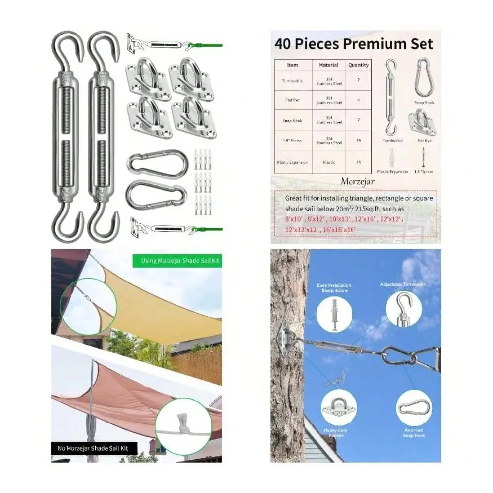 Sail Hardware Kit, 304 Stainless Steel Sunshades Canopy Installation Kit Garden Rectangle Shade Sails, Heavy Duty Shade Sail Fi
Sail Hardware Kit, 304 Stainless Steel Sunshades Canopy Installation Kit Garden Rectangle Shade Sails, Heavy Duty Shade Sail Fi