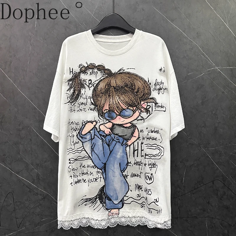 2025 New Spring Summer Women Tshirt All-match Mid-long T Dress Cartoon Sequin Lace Loose Short Sleeve Casual Pullover Top O-neck
2025 New Spring Summer Women Tshirt All-match Mid-long T Dress Cartoon Sequin Lace Loose Short Sleeve Casual Pullover Top O-neck