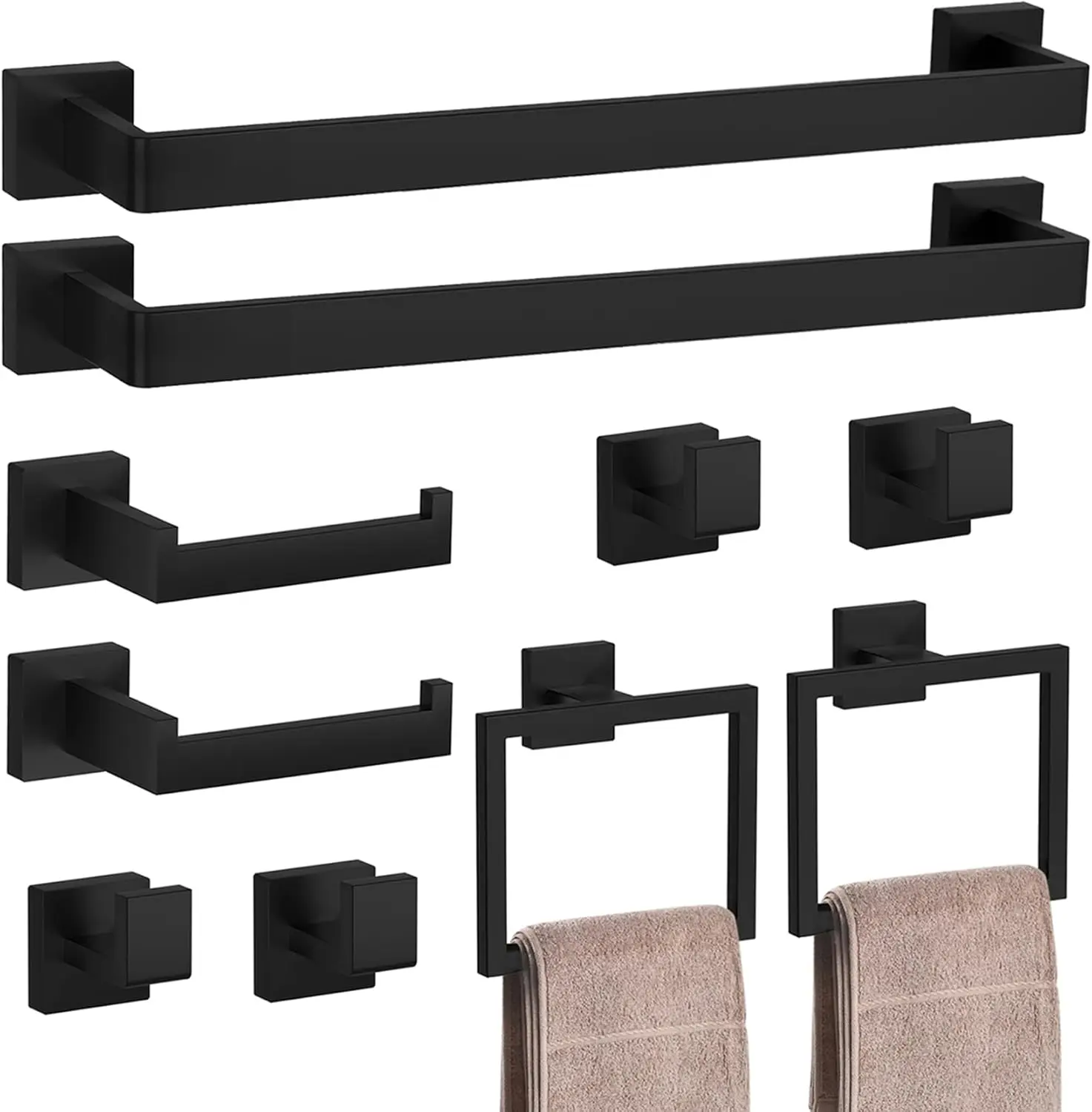 10-Piece Matte Black Bathroom Set. 23.6" Towel Bar. SUS 304 Stainless Steel. Wall-Mounted Towel Racks.
10-Piece Matte Black Bathroom Set. 23.6" Towel Bar. SUS 304 Stainless Steel. Wall-Mounted Towel Racks.