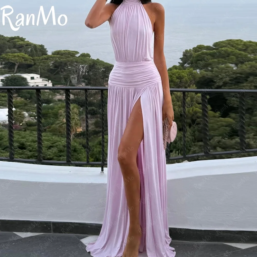 Ranmo New Light Pink Chiffon Halter Draped A-Line Evening Dresses Side High Slit Women Party Prom Gown Wedding 2025 Customized
Ranmo New Light Pink Chiffon Halter Draped A-Line Evening Dresses Side High Slit Women Party Prom Gown Wedding 2025 Customized