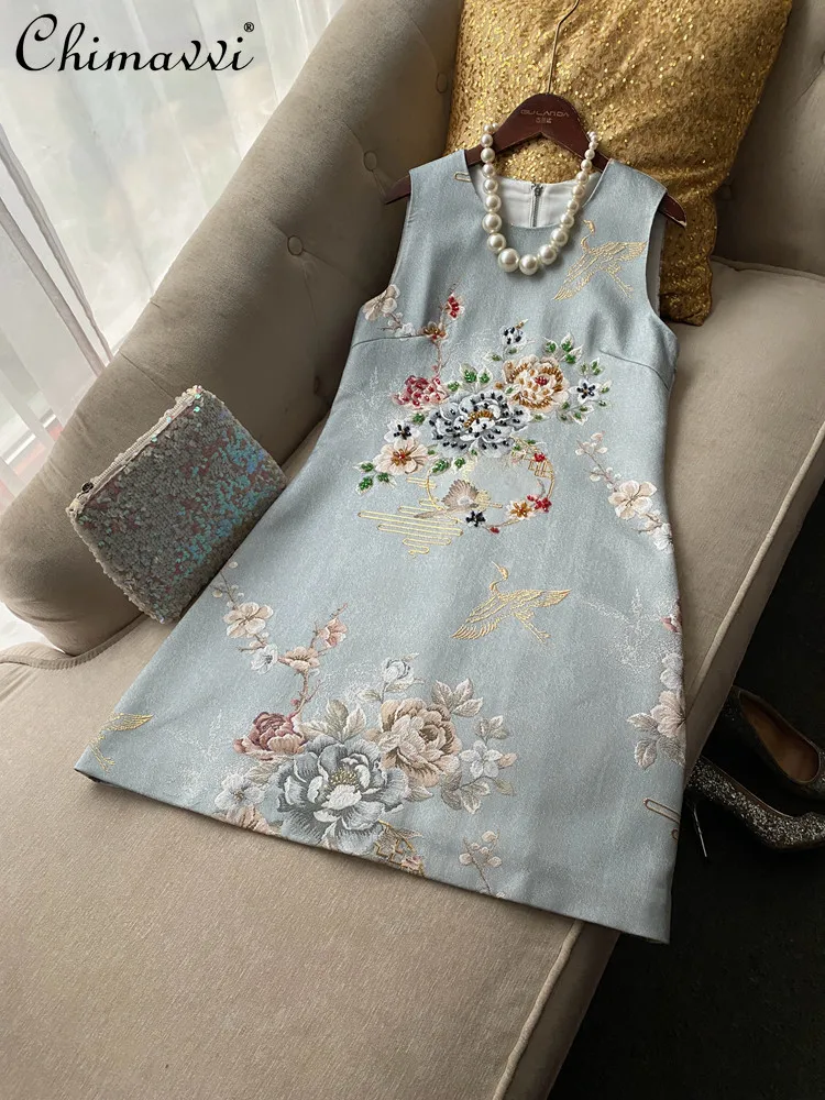 French Style Elegant Fashion Socialite Party Dresses Round Neck Sleeveless Beaded Print A-line Short Dress for Women Summer 2026
French Style Elegant Fashion Socialite Party Dresses Round Neck Sleeveless Beaded Print A-line Short Dress for Women Summer 2026