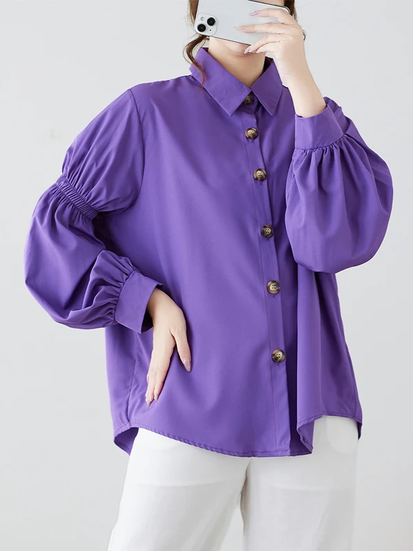 Hong Kong Sle plus Size Color irt Women's Early Autumn Turn-down Collar Slimming Pleated Long Sve Top 
Hong Kong Sle plus Size Color irt Women's Early Autumn Turn-down Collar Slimming Pleated Long Sve Top