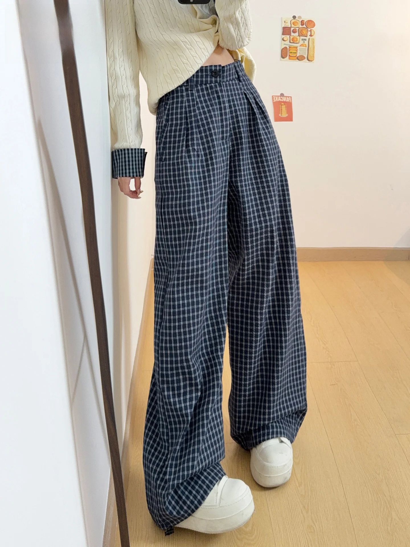 Blue Lazy Style Plaid High Waist Wide Leg Casual Pants Women's Loose Drapey Slimming Straight Leg Trousers Spring Summer
Blue Lazy Style Plaid High Waist Wide Leg Casual Pants Women's Loose Drapey Slimming Straight Leg Trousers Spring Summer