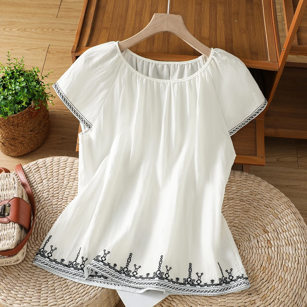 Elegant Ladies O-neck Short Sleeve Summer Cotton Blouses Women Boho Style Holiday Beach Embroidery Top White Navy Blue T-shirt
Elegant Ladies O-neck Short Sleeve Summer Cotton Blouses Women Boho Style Holiday Beach Embroidery Top White Navy Blue T-shirt