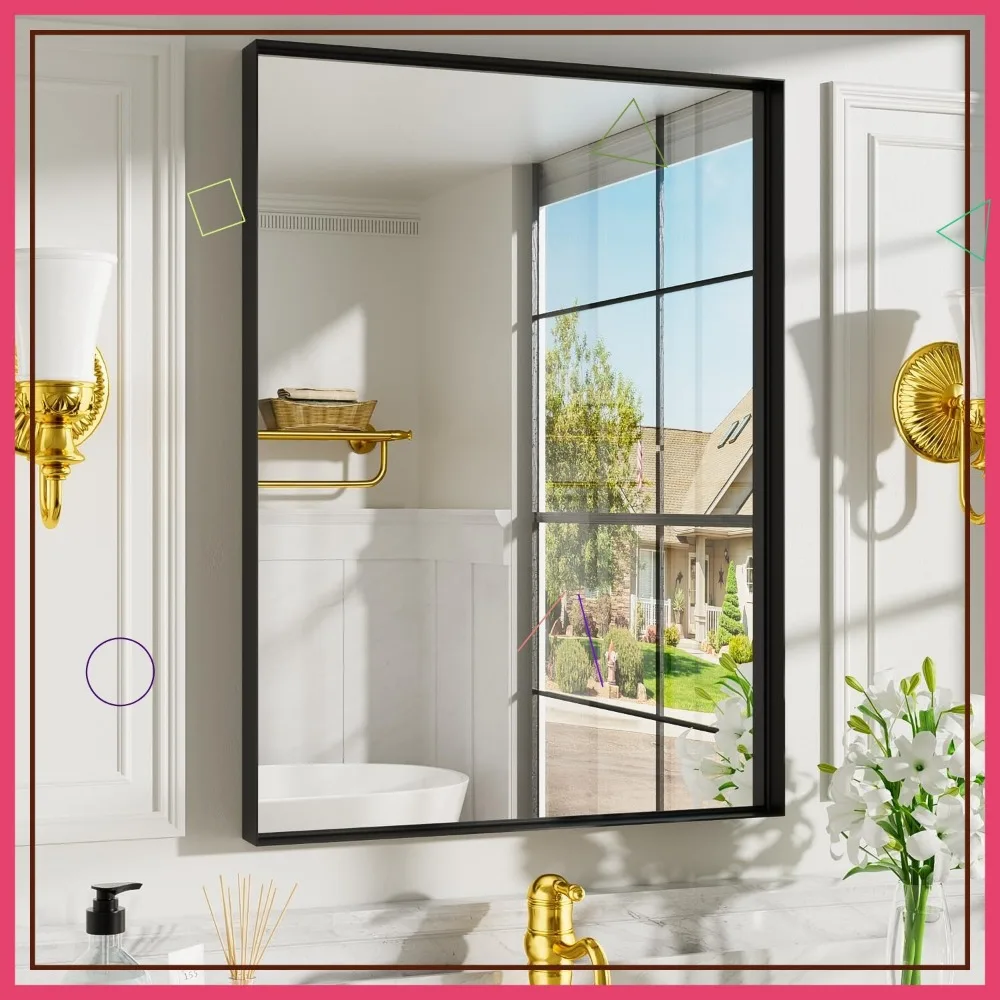 22x30 Inch Black Rectangular Bathroom Mirror, Aluminum Frame, Tempered Glass, Anti-Rust, Horizontal/Vertical Mount
22x30 Inch Black Rectangular Bathroom Mirror, Aluminum Frame, Tempered Glass, Anti-Rust, Horizontal/Vertical Mount