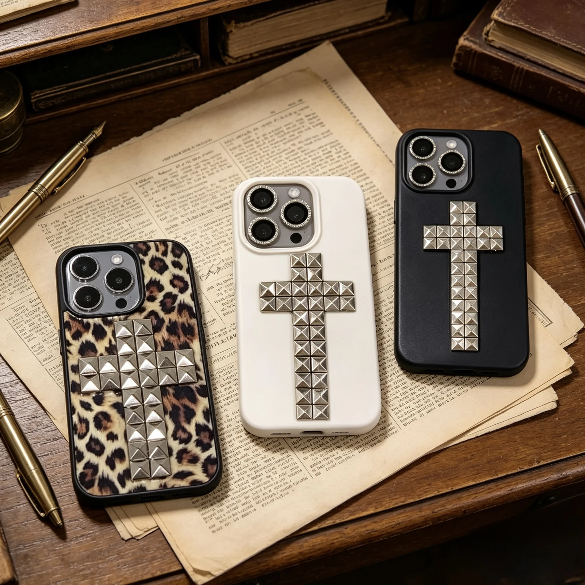 Handmade cross-shaped three-dimensional rivet silicone custom phone case, suitable for Apple phones
Handmade cross-shaped three-dimensional rivet silicone custom phone case, suitable for Apple phones