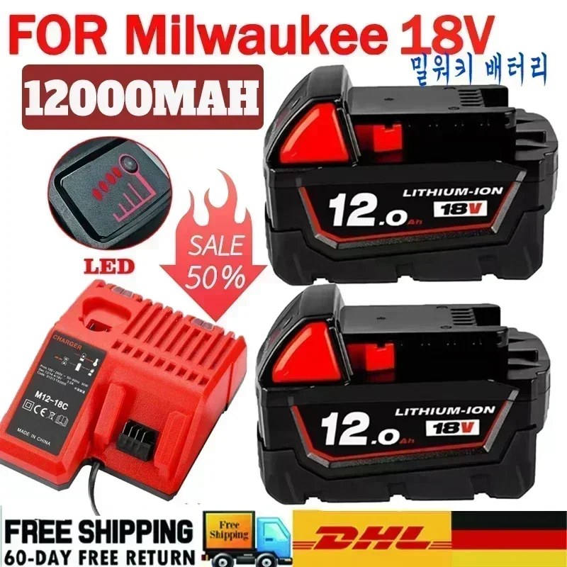 For Milwaukee M18 Battery 18V 12.0Ah 9.0Ah Replacement Lithium Battery for Milwaukee M18 48-11-1815 48-11-1850 2604-22 Battery
For Milwaukee M18 Battery 18V 12.0Ah 9.0Ah Replacement Lithium Battery for Milwaukee M18 48-11-1815 48-11-1850 2604-22 Battery