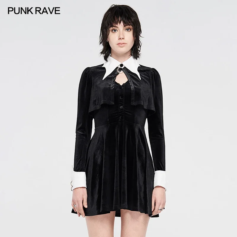PUNK RAVE Women's Gothic Dark Bat White Collar Fake Two Piece Little Black Dress Small Shawl Design Velvet A-Line Daily Dresses
PUNK RAVE Women's Gothic Dark Bat White Collar Fake Two Piece Little Black Dress Small Shawl Design Velvet A-Line Daily Dresses