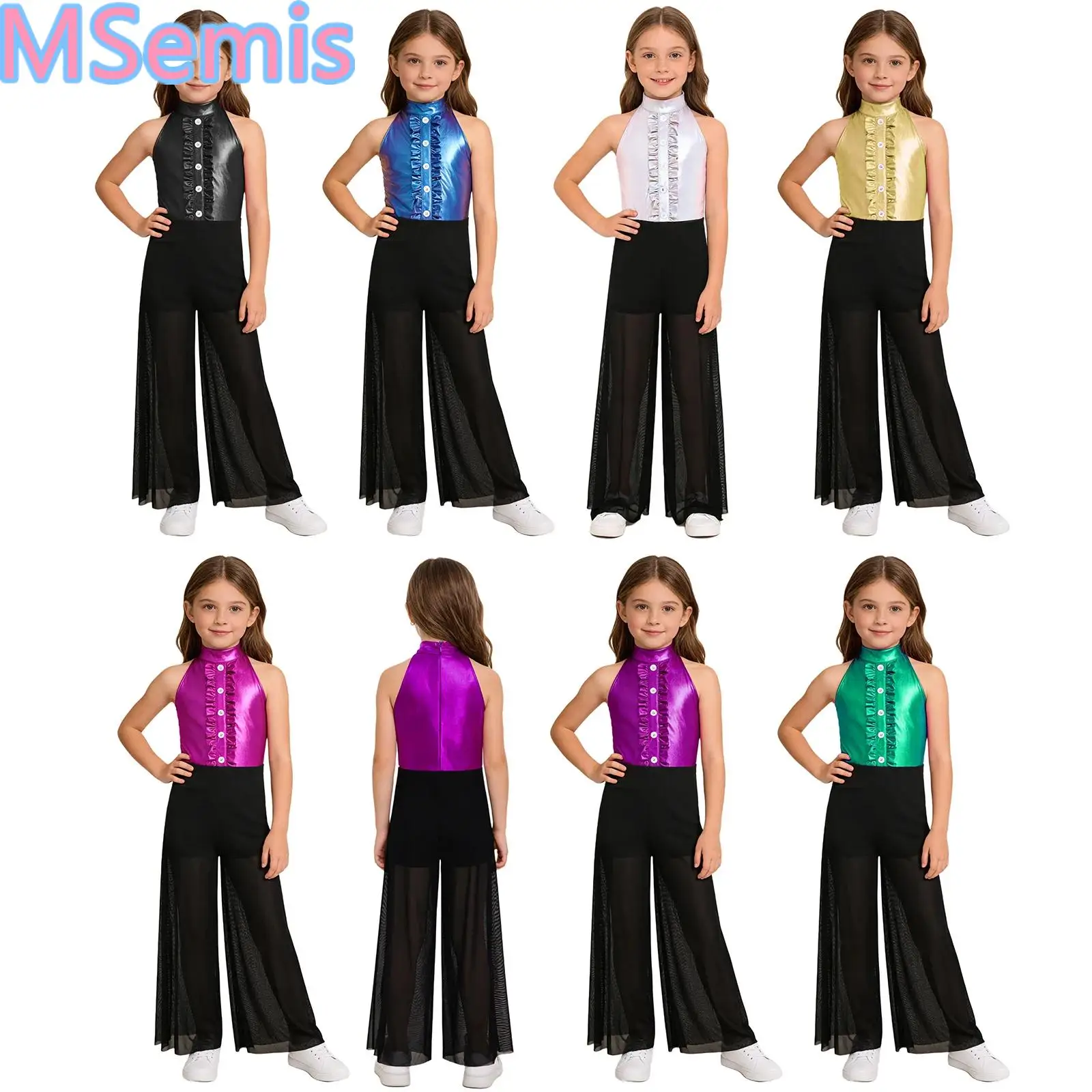 Kids Girls Jazz Jumpsuit Mock Neck Sleeveless Back Invisible Zipper Ruffles Metallic Bodice Mesh Wide-Leg Bodysuit
Kids Girls Jazz Jumpsuit Mock Neck Sleeveless Back Invisible Zipper Ruffles Metallic Bodice Mesh Wide-Leg Bodysuit