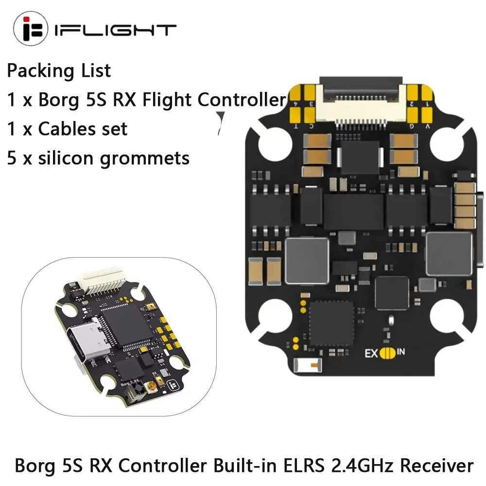 Контроллер iFlight Borg 5S RX, встроенный приемник ELRS 2,4 ГГц, поддержка батареи LIHV для RC FPV Drone, аксессуары для RC
Контроллер iFlight Borg 5S RX, встроенный приемник ELRS 2,4 ГГц, поддержка батареи LIHV для RC FPV Drone, аксессуары для RC