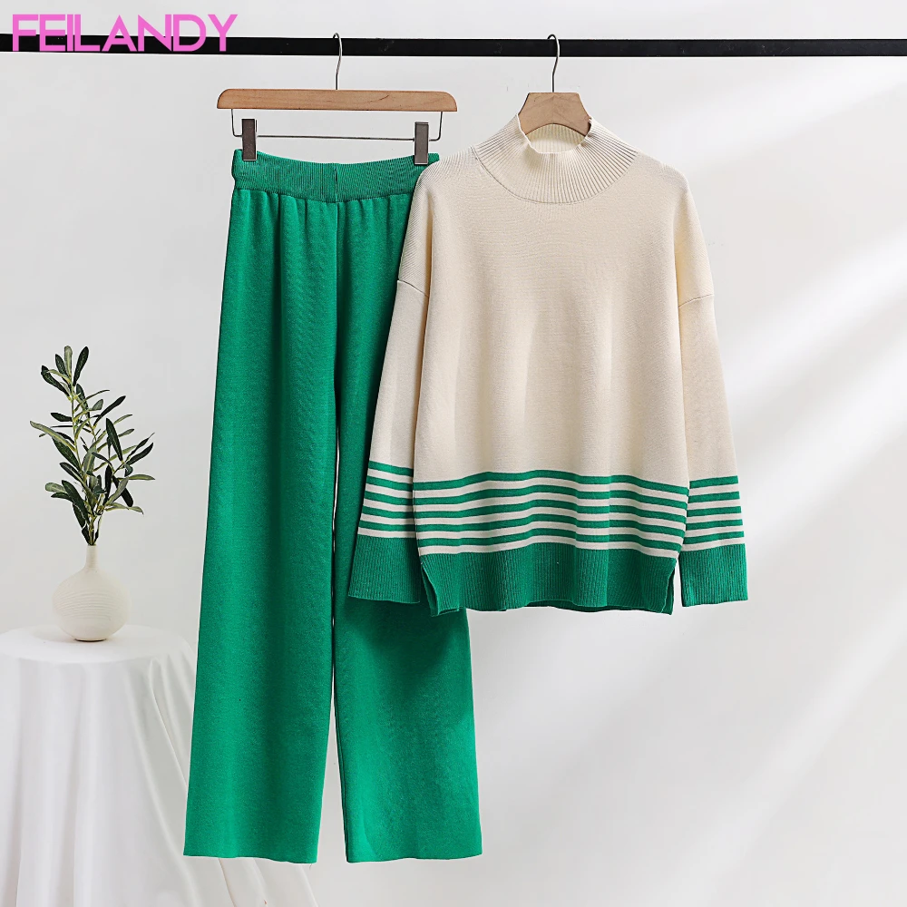 Feilandy Two Piece Sets Womens Outfits Autumn New Knitted Wide Leg Sweater Pant Sets Solid Loose Oversized Sweater Women Clothes
Feilandy Two Piece Sets Womens Outfits Autumn New Knitted Wide Leg Sweater Pant Sets Solid Loose Oversized Sweater Women Clothes